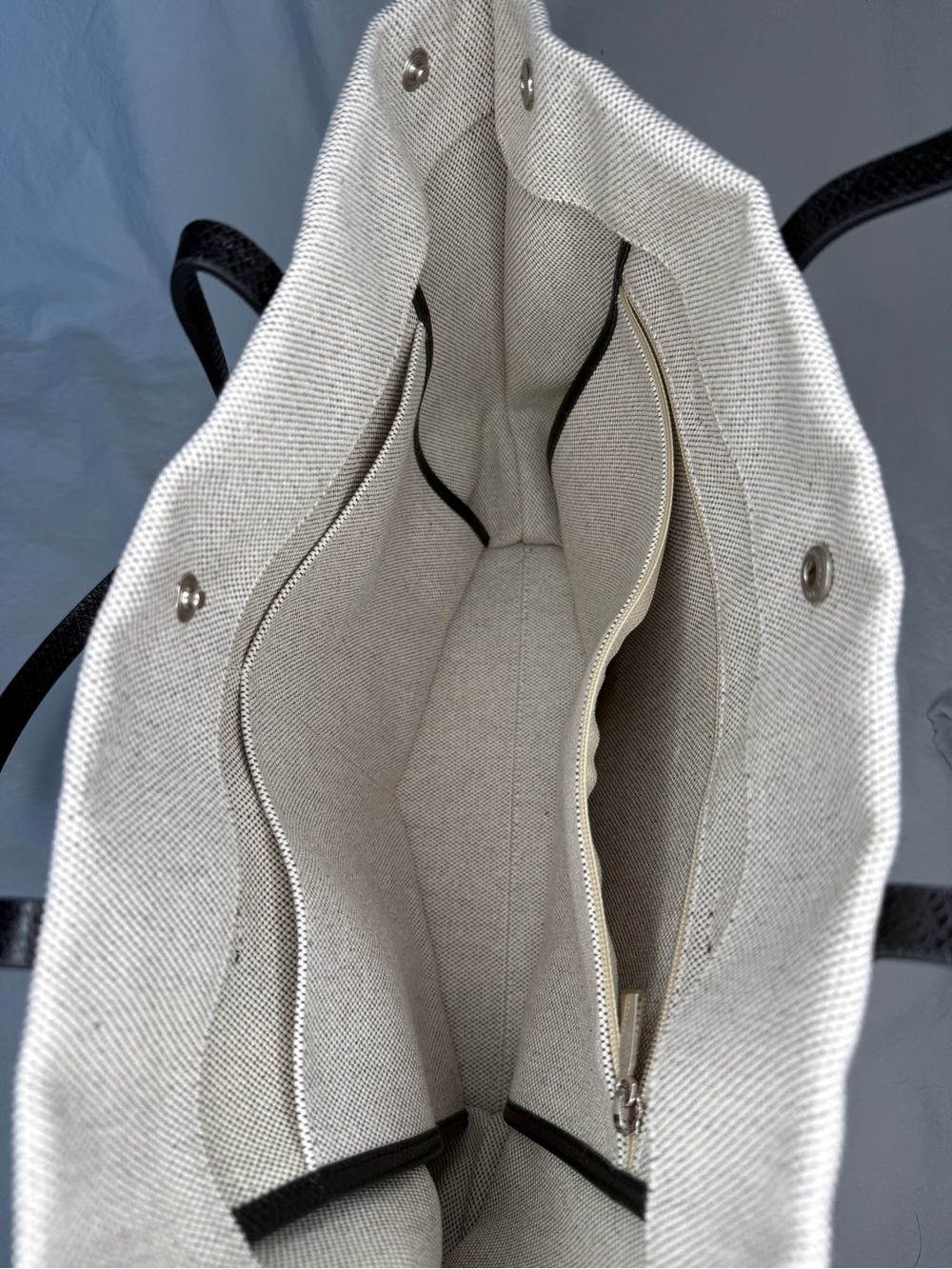 Longchamp Beige Canvas Tote with Black Leather Handles - Picture 3 of 4
